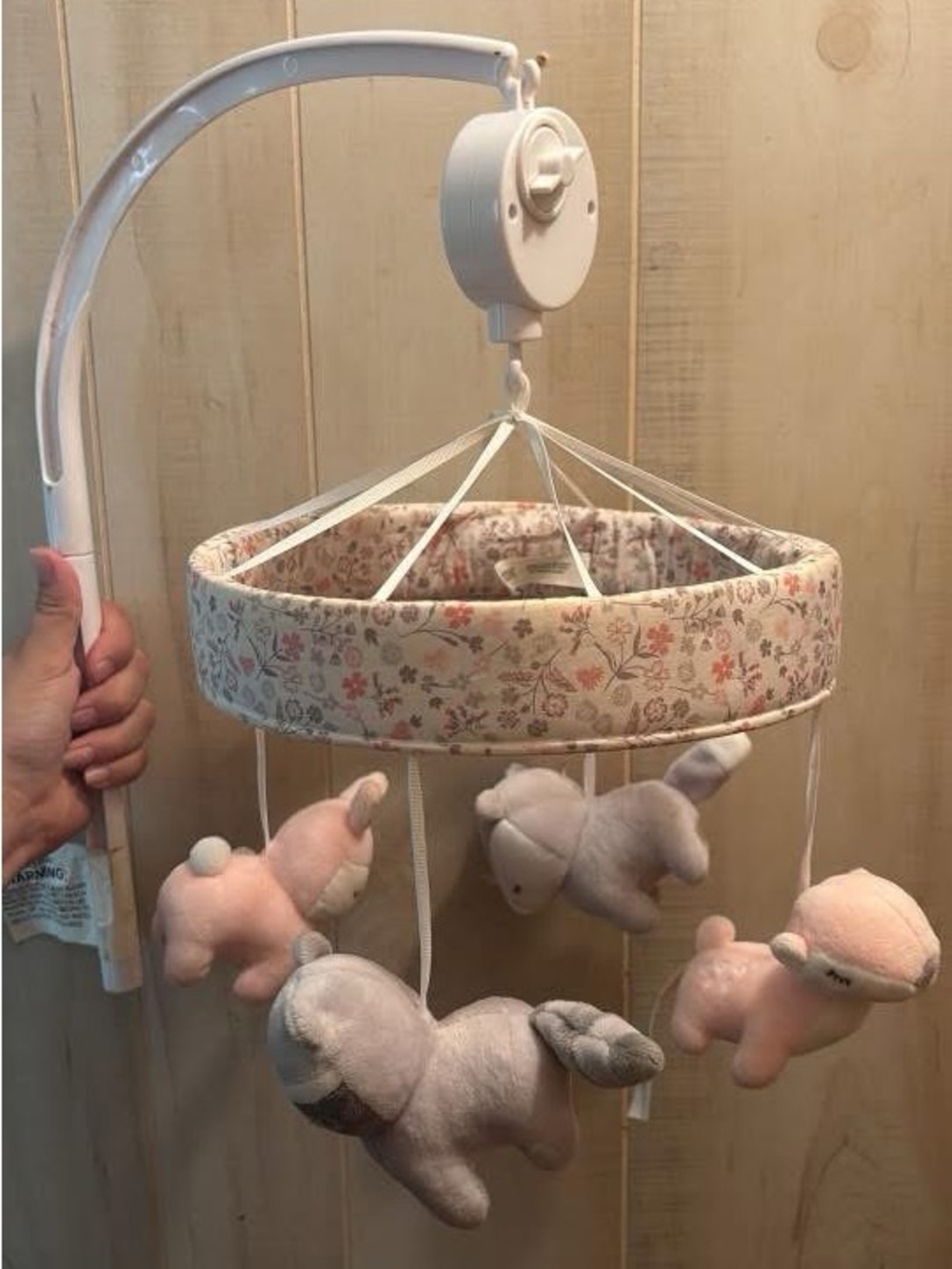 Plush Nursery Mobile with Floral Fabric Ring